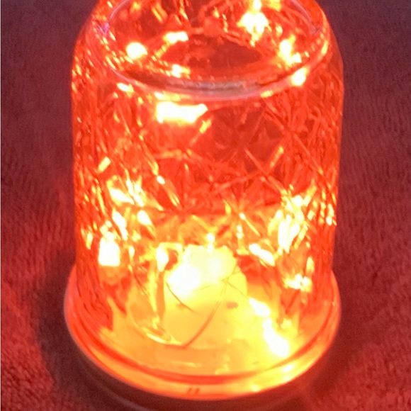 ORANGE 1/2 PINT MASON JAR w/ LED FAIRY-LIGHTS/HANDMADE - Picture 3 of 8